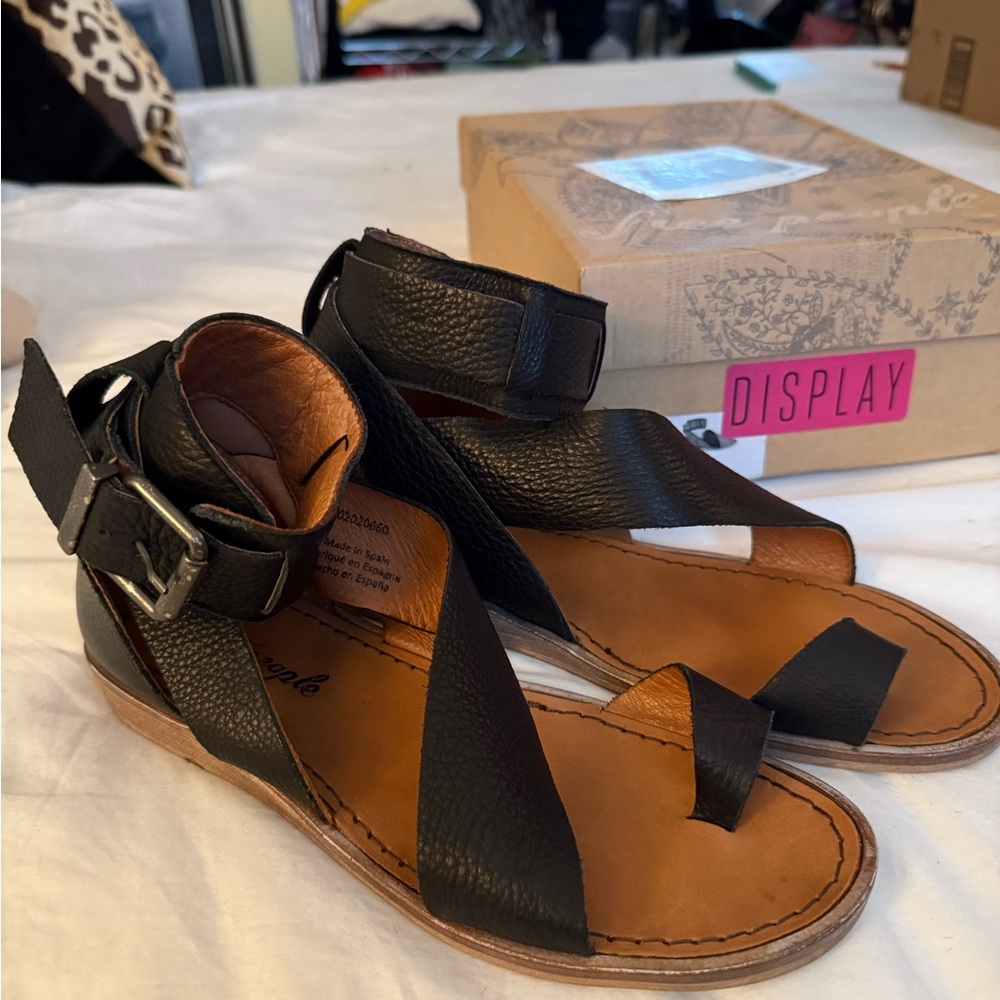 Free People Black and Tan Strappy Sandals